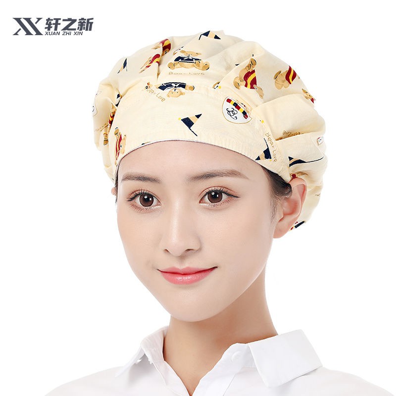 Kitchen hat women's cotton home cooking chef hat nurse hygiene dust cap anti-fume baking work hat