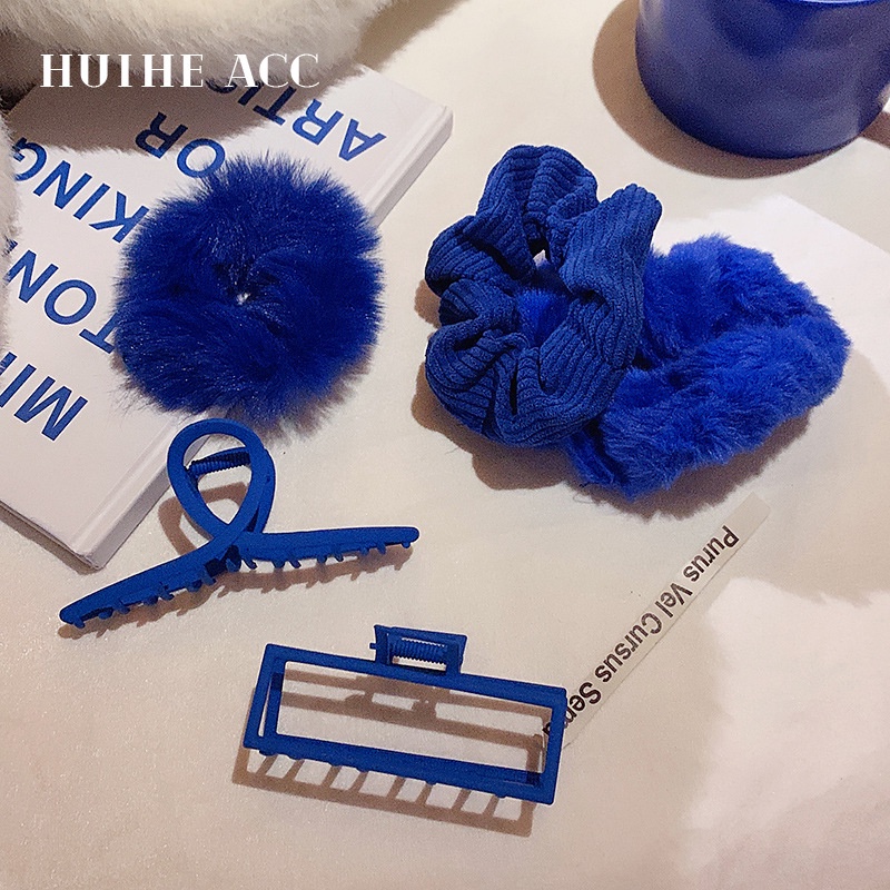 Kẹp Tóc Đính Hạt Acrylic Màu Xanh Dương Phong Cách Hàn Quốc Thời Trang