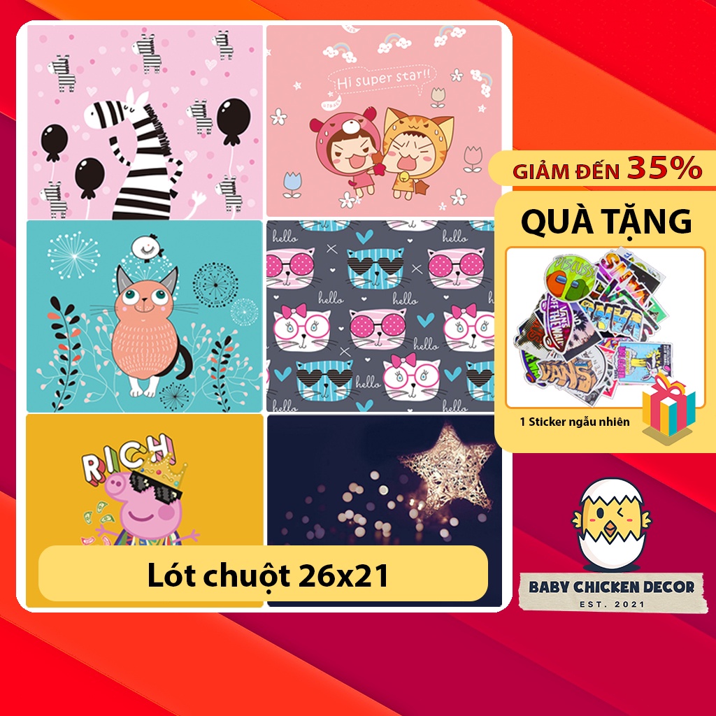 Lót chuột nhỏ, Pad chuột, miếng lót chuột dễ thương Gaming chống thấm nước kích thước 26x21cm