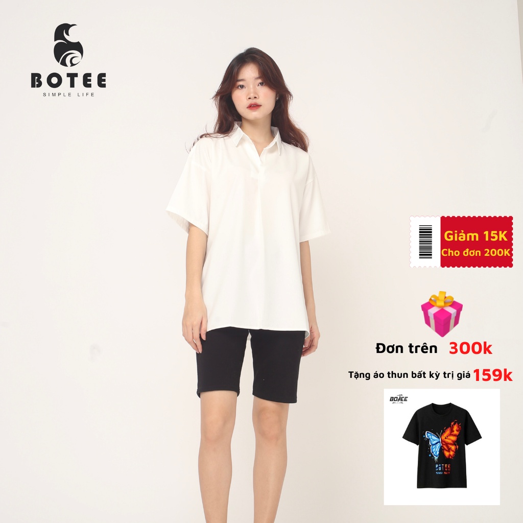 Áo SƠ MI CỔ CHUI Basic trơn unisex nam nữ tay ngắn form rộng style