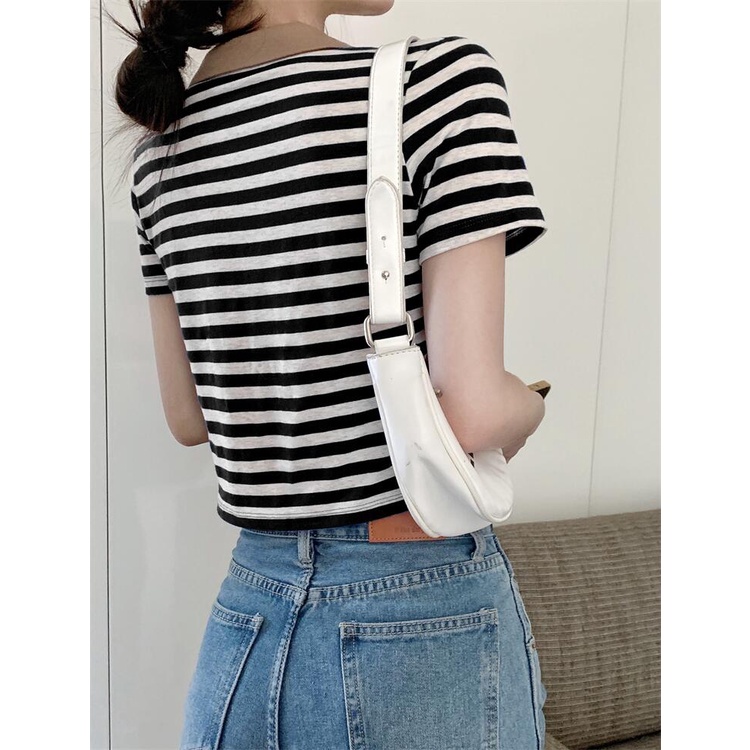 QKOOLE Áo Thun Tay Ngắn Có Khóa Kéo Phong Cách Hàn Quốc Cho Nữ