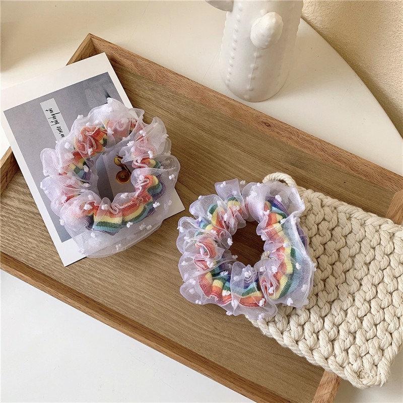 Dây cột tóc vải Scrunchies sắc Cầu vòng CT36