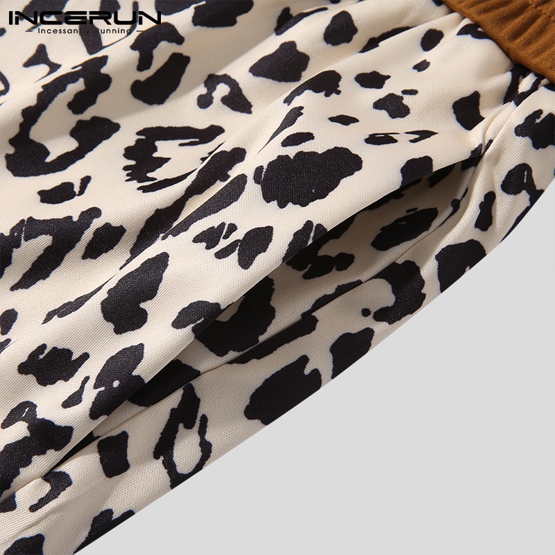 Set áo cardigan và quần ngắn INCERUN họa tiết da báo thời trang mùa hè cá tính cho nam