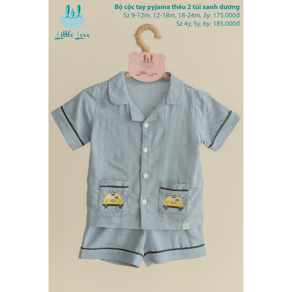 Bộ quần áo cộc tay pyjama thêu túi cho bé từ 9m đến 6 tuổi little love