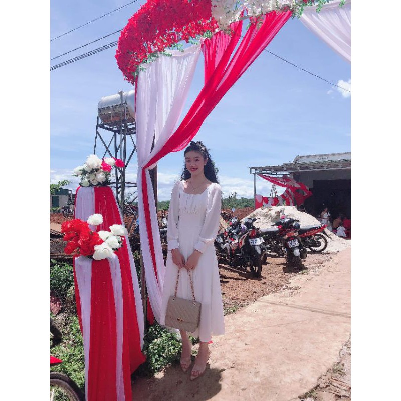 ĐẦM NỮ MAXI CỔ VUÔNG MÀU VÀNG - TRẮNG - NU - ĐEN - ĐỎ [CÓ VIDEO] | BigBuy360 - bigbuy360.vn