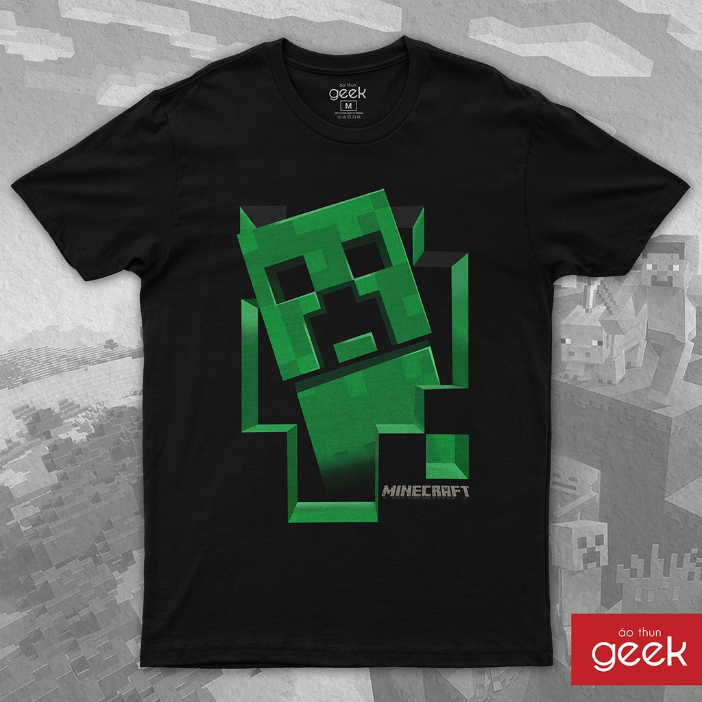 Áo thun hình MineCraft - Creeper sắc nét, 100% Cotton vải dày, siêu mịn.