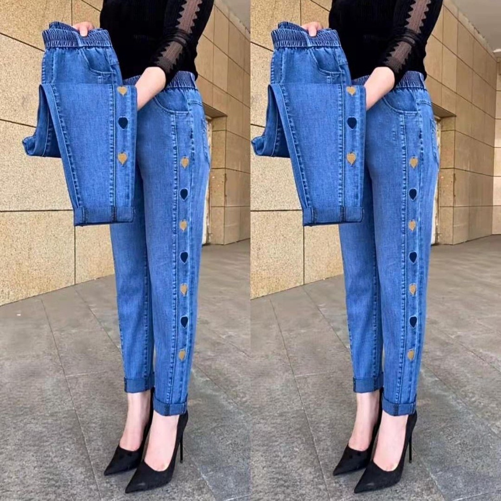 Quần Jeans Harem Mỏng Lưng Cao Dáng Rộng Có Size Lớn Mẫu Mới Dành Cho Nữ 2021