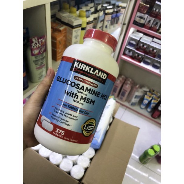 LỖ QUÁ CÁC BÁC  [bill mỹ] Viên uống Glucosamine HCL 1500mg Kirkland With MSM Hộp 375 Viên vàng [HSD 1-2023] LỖ QUÁ CÁC B