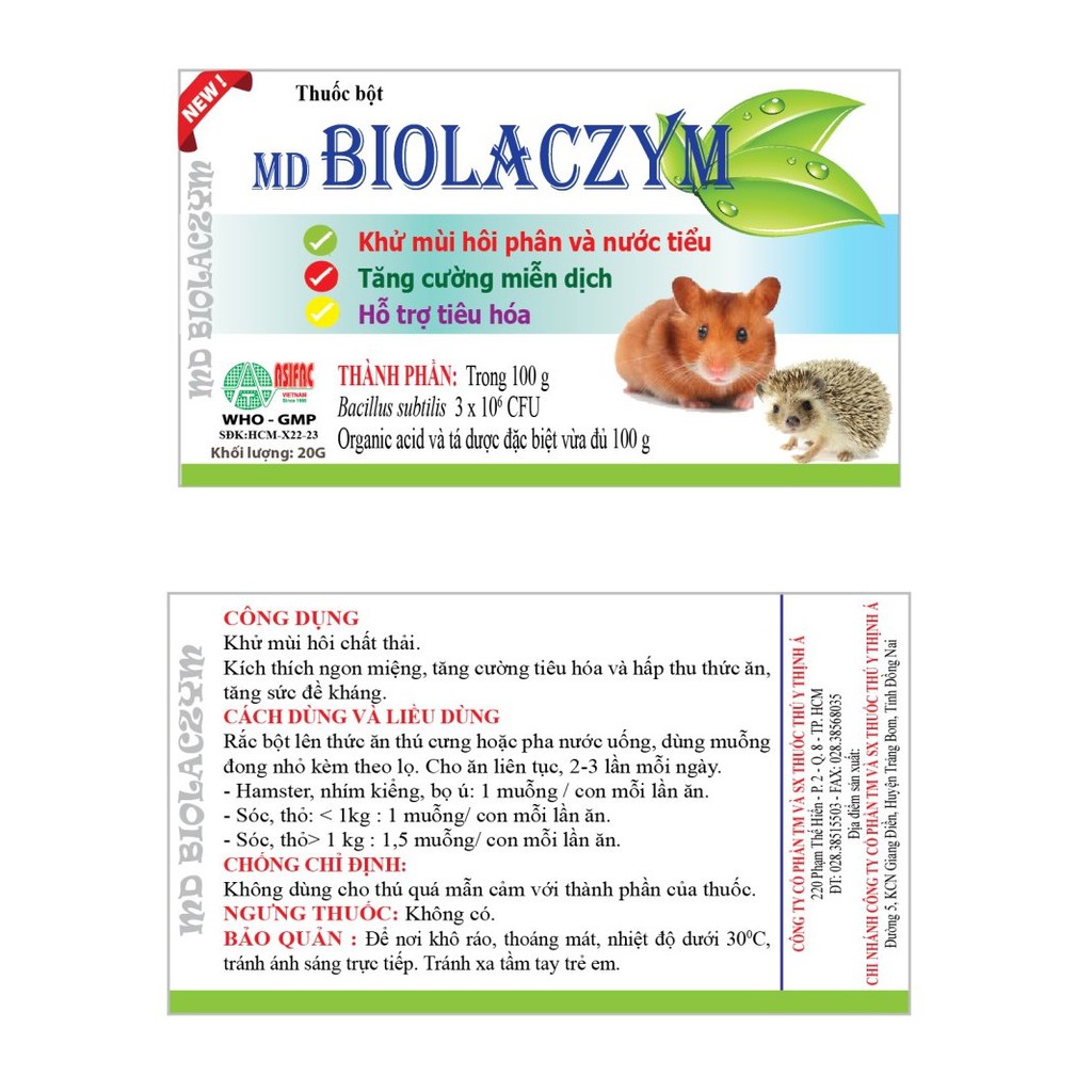 Thuốc bột Biolaczym giảm mùi hôi nước tiểu và phân cho thú cưng 100g
