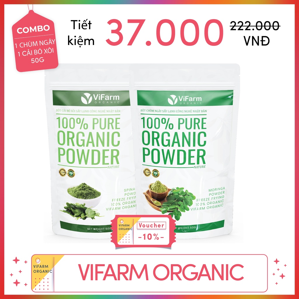 Bột Chùm Ngây Sấy Lạnh ViFarm 50Gram Nguyên Chất 100%, Bột Chùm Ngây Đắp Mặt, Dưỡng Da, Thải Độc Cơ Thể