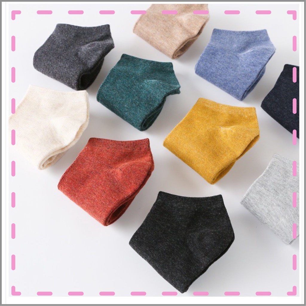 Tất nam nữ cổ ngắn trơn nhiều màu - vớ cotton thoáng mát kháng khuẩn