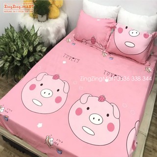 [Sale] Trọn Bộ 3 Món Ga Chun + 2 Vỏ Gối Nằm Poly Cotton | Mẫu Mặt Lợn Hồng (Chát chọn thêm mẫu nha)