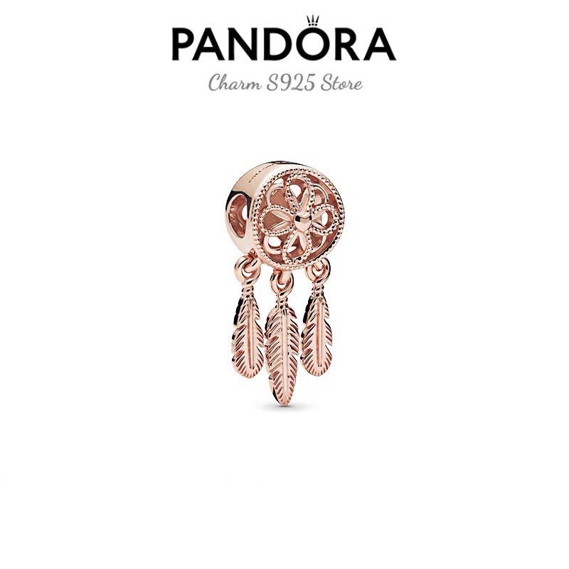 charm pan xỏ ngang 3 lá vàng hồng bạc s925