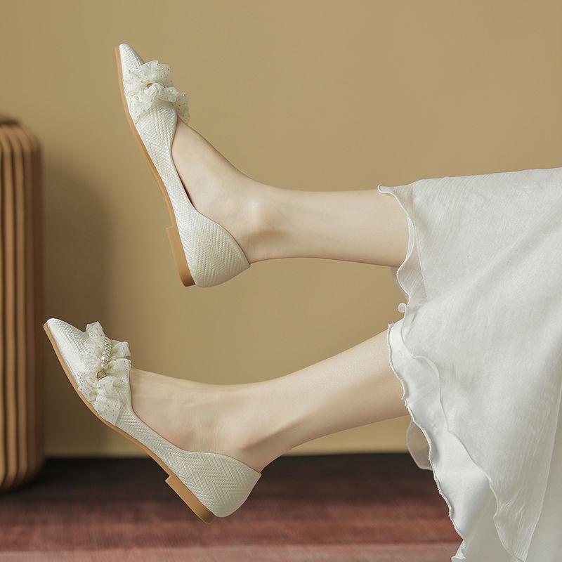 Giày Búp Bê Đế Bằng Đính Ngọc Trai Thời Trang Xuân Thu Hàn Quốc Mới Cho Nữ