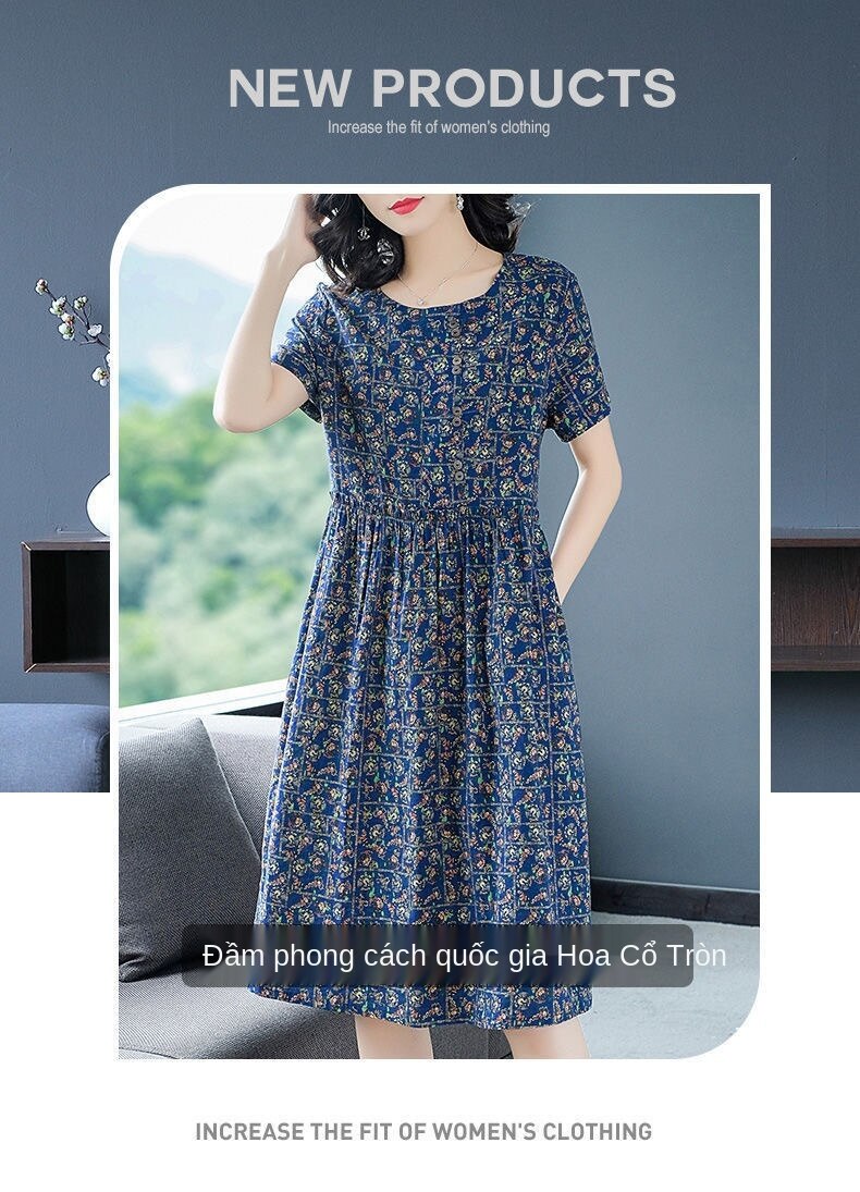 PM Váy cotton dài giữa mùa hè 2021 phong cách mới eo giảm béo thời trang váy dài nữ cộng với kích thước