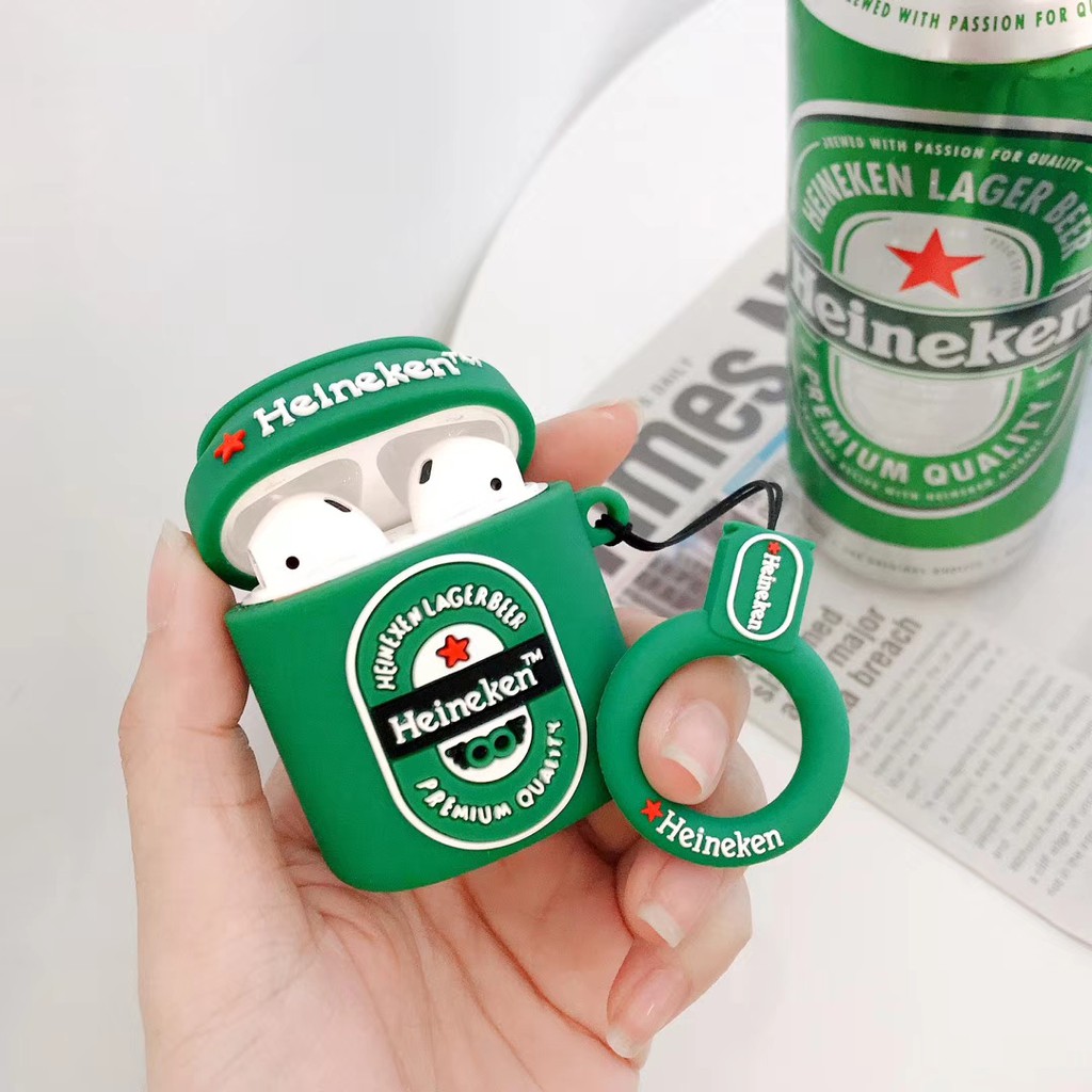 Vỏ bảo vệ hộp đựng tai nghe Apple Airpods #HG206 bằng silicone mềm họa tiết Heineken 3D