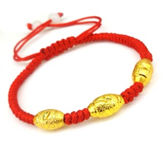 Vòng Tay Chỉ Đỏ Mix 3 Charm Vàng May Mắn Bình An