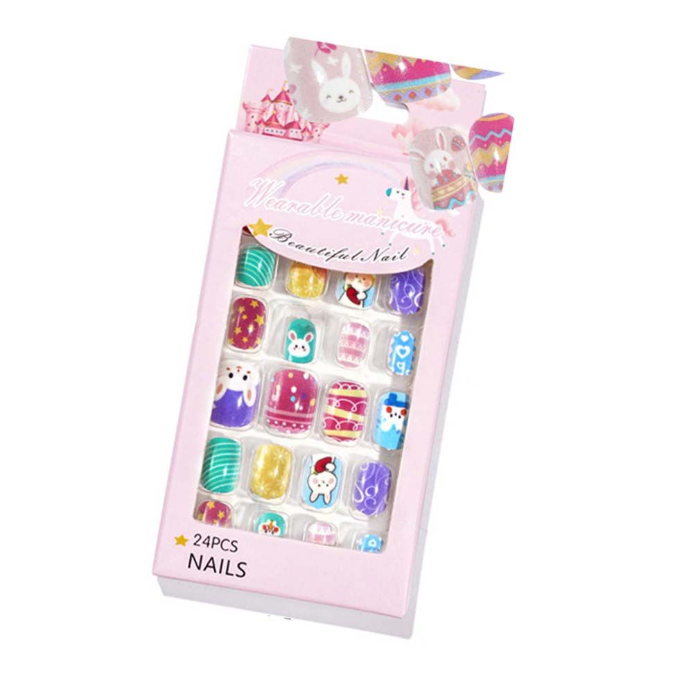 [Hàng mới về] Bộ 24 móng tay giả họa tiết hoạt hình dễ thương cho bé diy