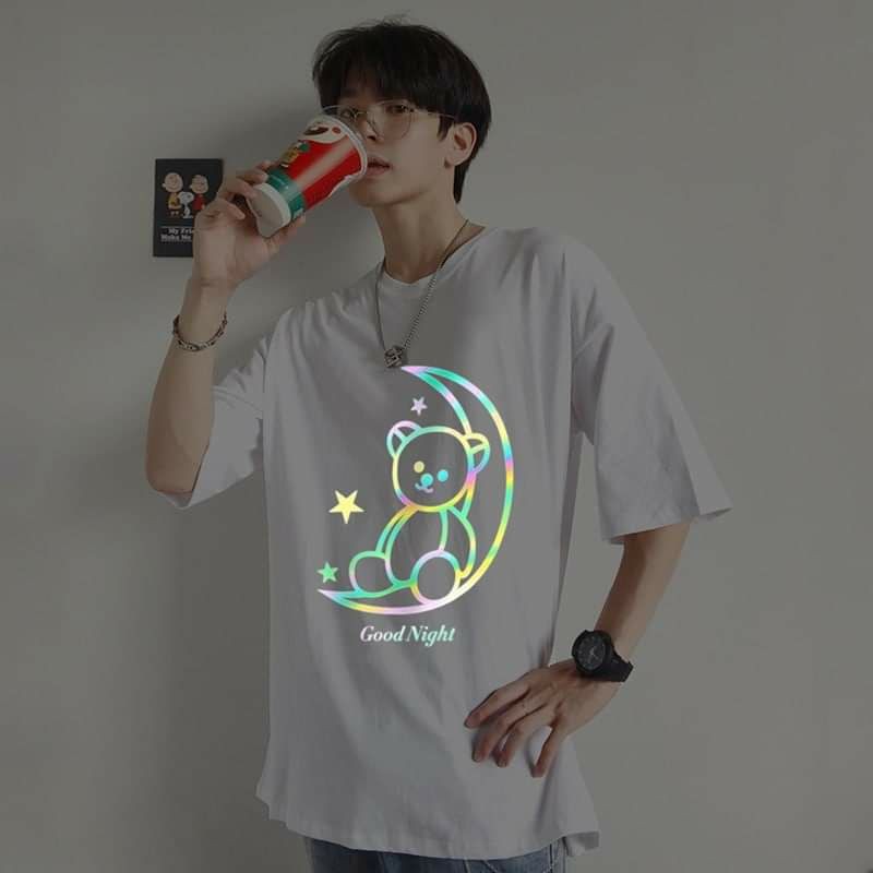 Áo thun nam nữ  form rộng kiểu dáng Unisex in phản quang GẤU MẶT TRẮNG ,2 màu Đen,Trắng - bilshop17 | BigBuy360 - bigbuy360.vn