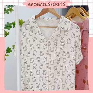 Bộ Đồ Ngủ Pijama quần đùi chất xô muslin Cao Cấp Cộc Tay họa tiết xinh xắn