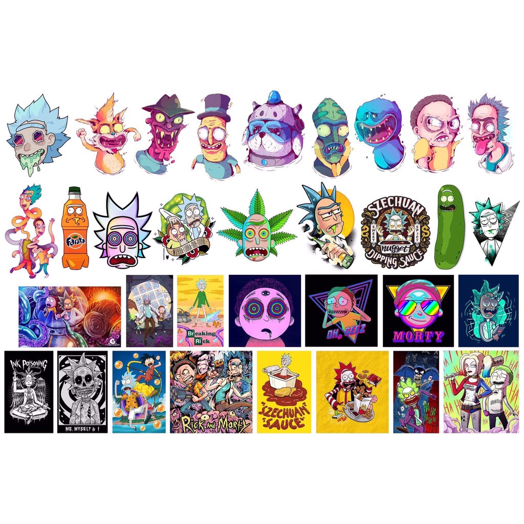 STICKER RICK & MORTY - SET STICKER TRANG TRÍ MŨ BẢO HIỂM, ĐIỆN THOẠI, LAPTOP, VALI, XE MÁY, VÁN TRƯỢT, TỦ, GƯƠNG,....