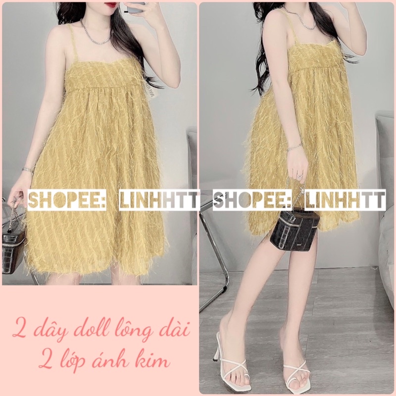 VÁY 2 DÂY LÔNG ÁNH KIM 2 LỚP BABYDOLL FORM RỘNG