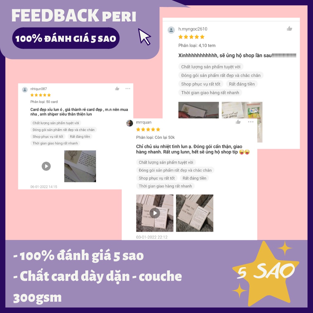 (tele) Bộ 50 thiệp cảm ơn, card dành cho shop gói hàng online, đơn giản, dễ thương 9x5.5cm