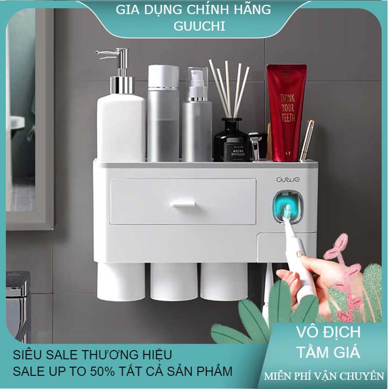 Bộ Nhả Kem Đánh Răng Nhà Tắm Thông Minh OENON Kèm 2 , 3 , 4 Cốc Hút Từ Tính Tự Động Đa Năng Tiện Lợi