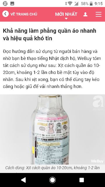 - Xịt thơm kháng khuẩn và làm phẳng quần áo từ Nhật Bản