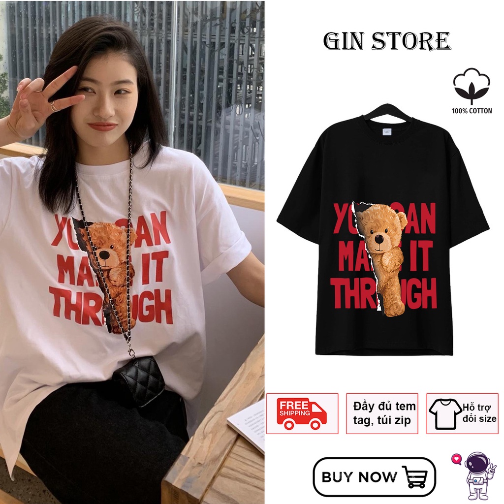 Áo thun Gấu chữ đỏ - Unsex Vải cotton Cao Cấp