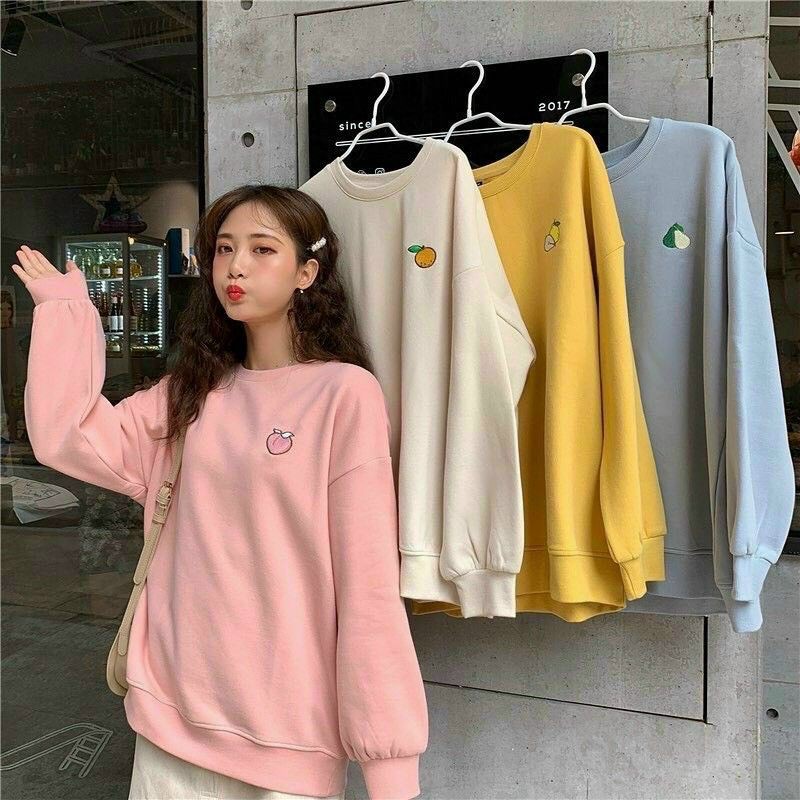 Áo sweater unisex form rộng MONTANA tay dài in trái cây dễ thương