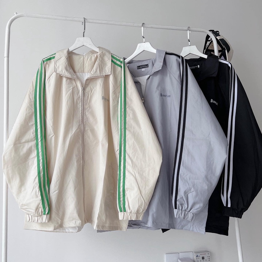 [sẵn] Áo khoác ngoài vải dù kẻ sọc thêu chữ Hunflid (ảnh thật tại shop) Tanazi Closet