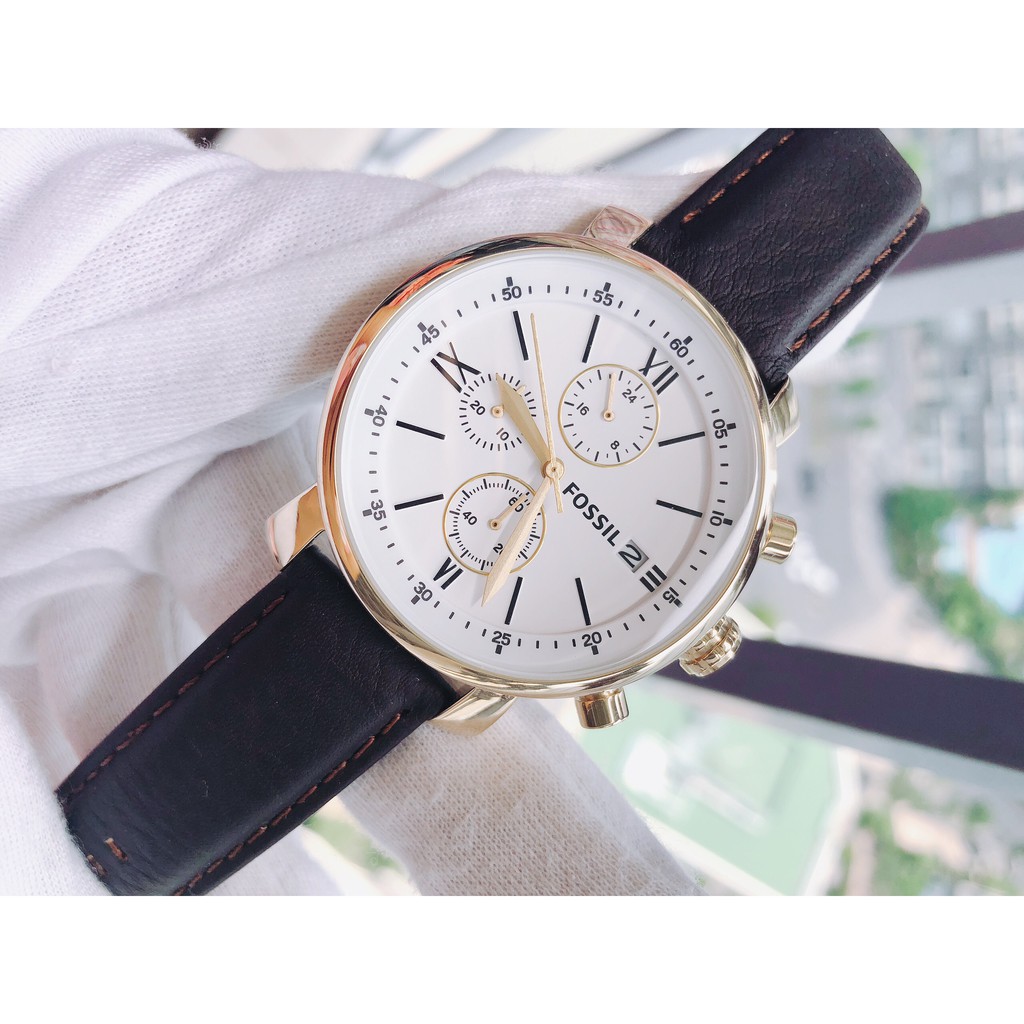 Đồng hồ nam Fossil bq1009 - Máy Quartz Pin bấm giờ thể thao - Dây da - Kính khoáng