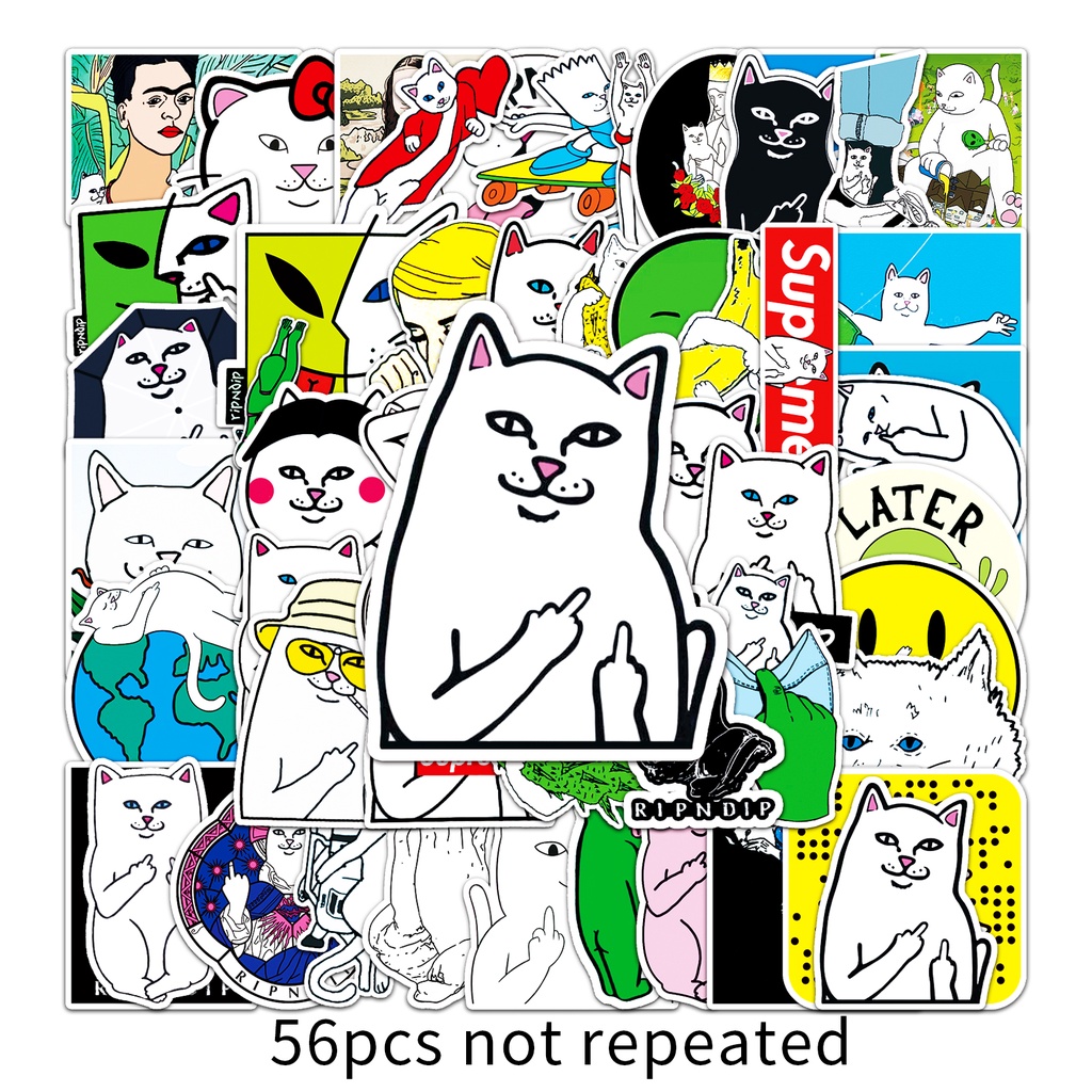 Bộ 10/50 Sticker Chống Thấm Nước Hình Mèo Hoạt Hình Vui Nhộn Dán Laptop, Laptop