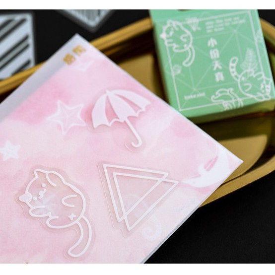 Hộp 50 sticker ren vintage/ phi hanhf gia STI07, nhãn dán trong suốt dán bullet journal, album
