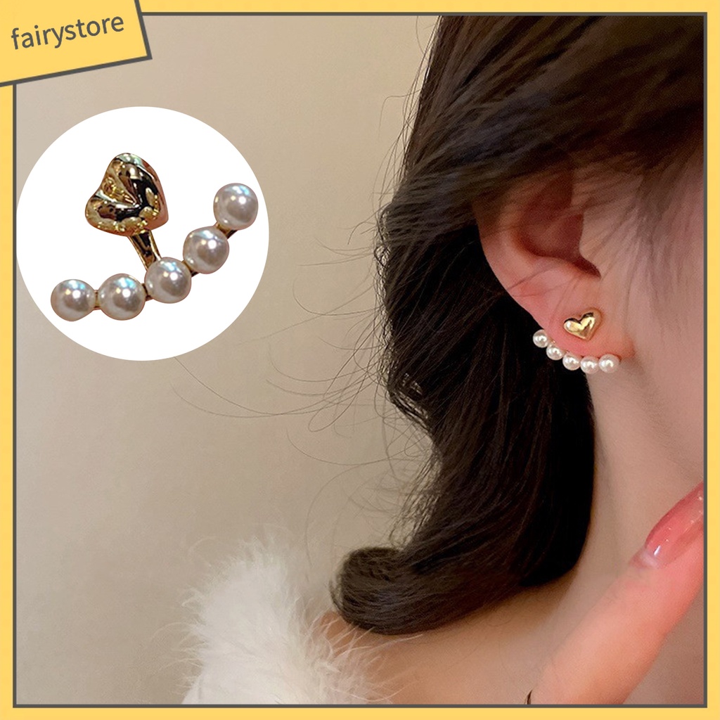 1 Đôi Bông Tai Hình Trái Tim Đính Ngọc Trai Giả Thời Trang Dành Cho Nữ
