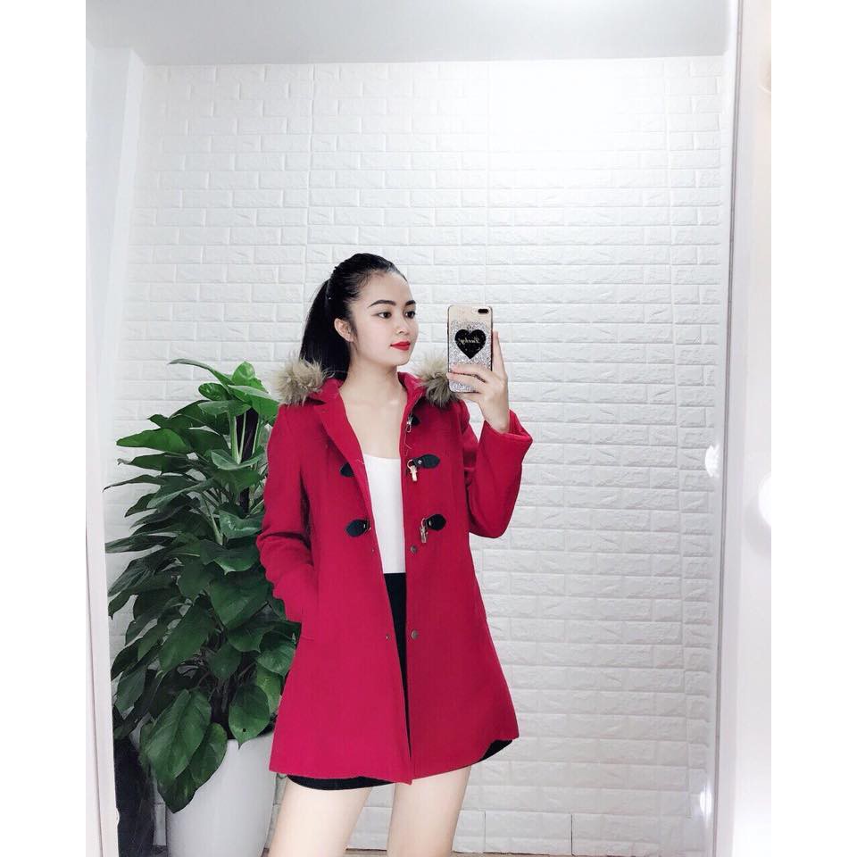Áo khoác dạ có mũ lông - ASOS