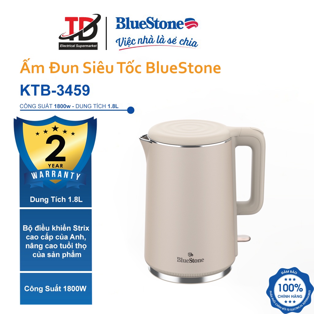 [Mã ELHAMS5 giảm 6% đơn 300K] Ấm Đun Siêu Tốc Bluestone KTB-3459 - 1.7 lít/ 1800W - Bảo Hành Chính Hãng 24 Tháng