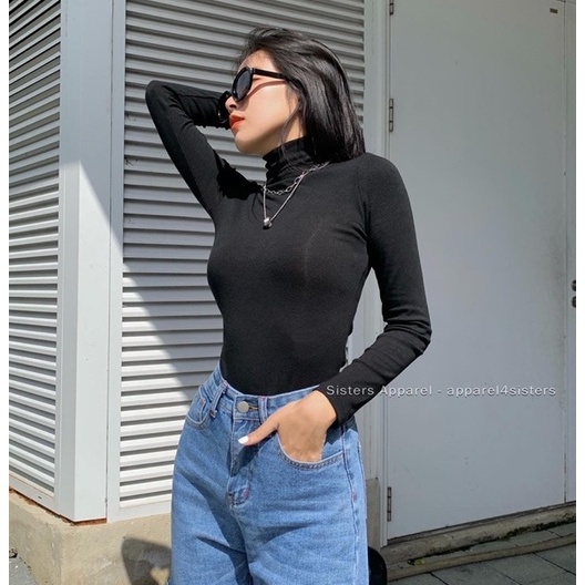ÁO ĐEN CỔ CAO TAY DÀI-A011