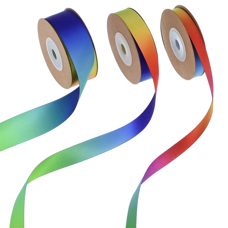 Cuộn Dây Ruy Băng Hai Mặt Bằng polyester 10 Yard 1cm/1.5cm/2.5cm Họa Tiết Cầu Vồng