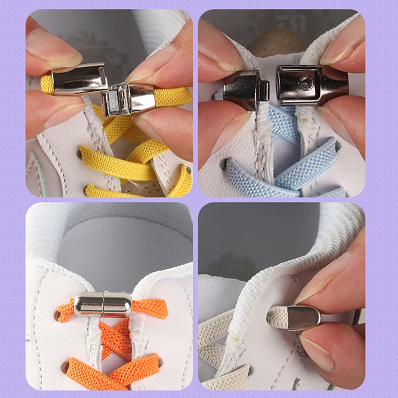 1 Cặp Dây Giày Nam Châm Co Dãn Màu Trắng / Đen Unisex