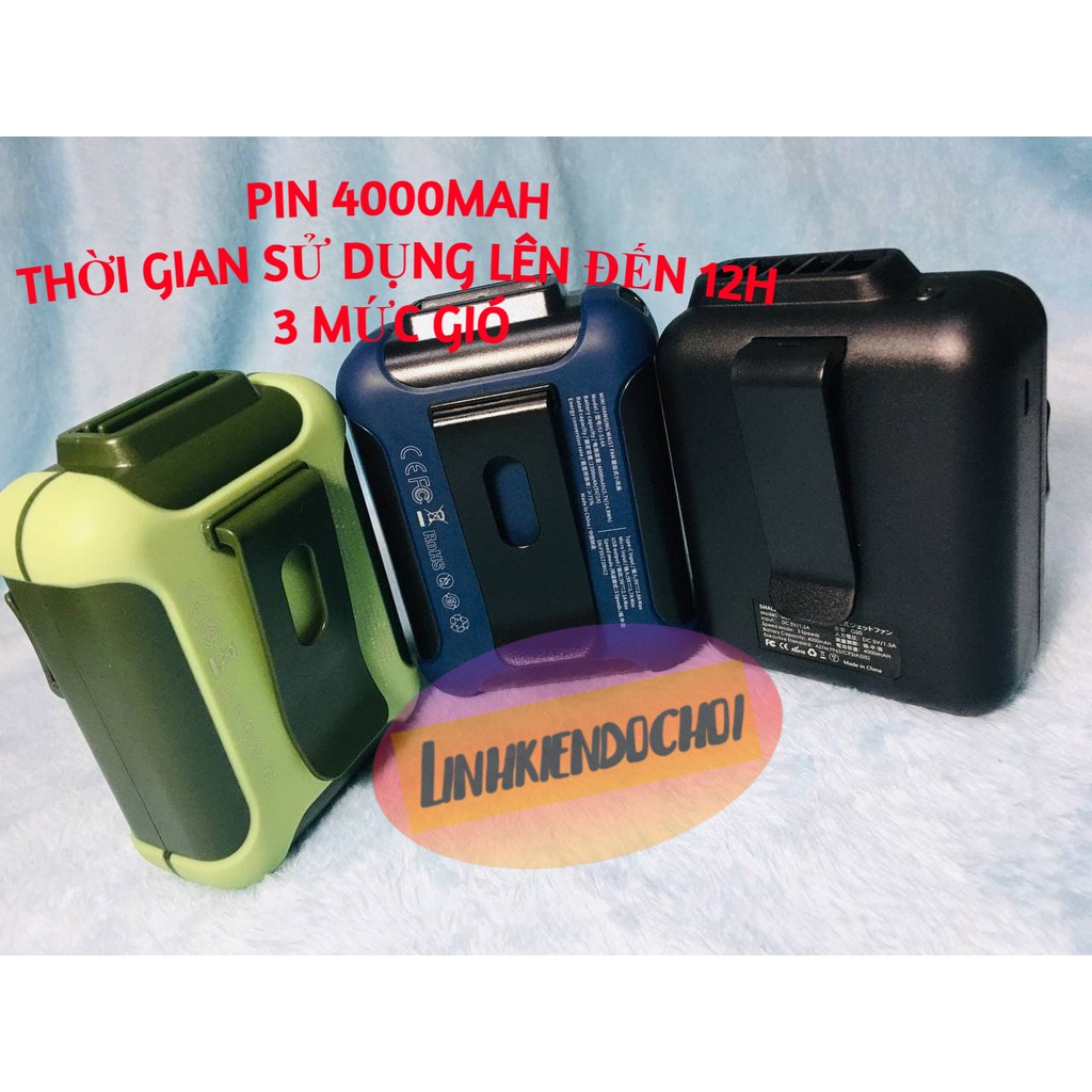 Quạt Mini đeo cổ, quạt tích điện - Mini Cầm Tay Đeo thắt lưng pin 4000mah có cổng sạc ĐT rất tiện lợi
