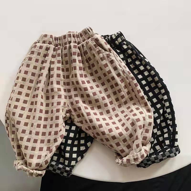 MNGRL Quần Ống Rộng Cotton Họa Tiết Caro Thoải Mái Thời Trang Hàn Quốc Cho Trẻ Em