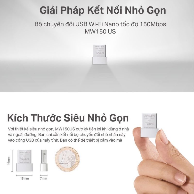 USB thu sóng Wifi Mercusys MW150US - Bảo hành 24 tháng