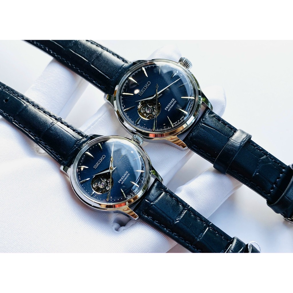 Đồng hồ đôi chính hãng Seiko Presage Cocktail Time Stinger SSA405J1- SSA875J1 Made in Japan - Máy cơ tự động - Kính cong