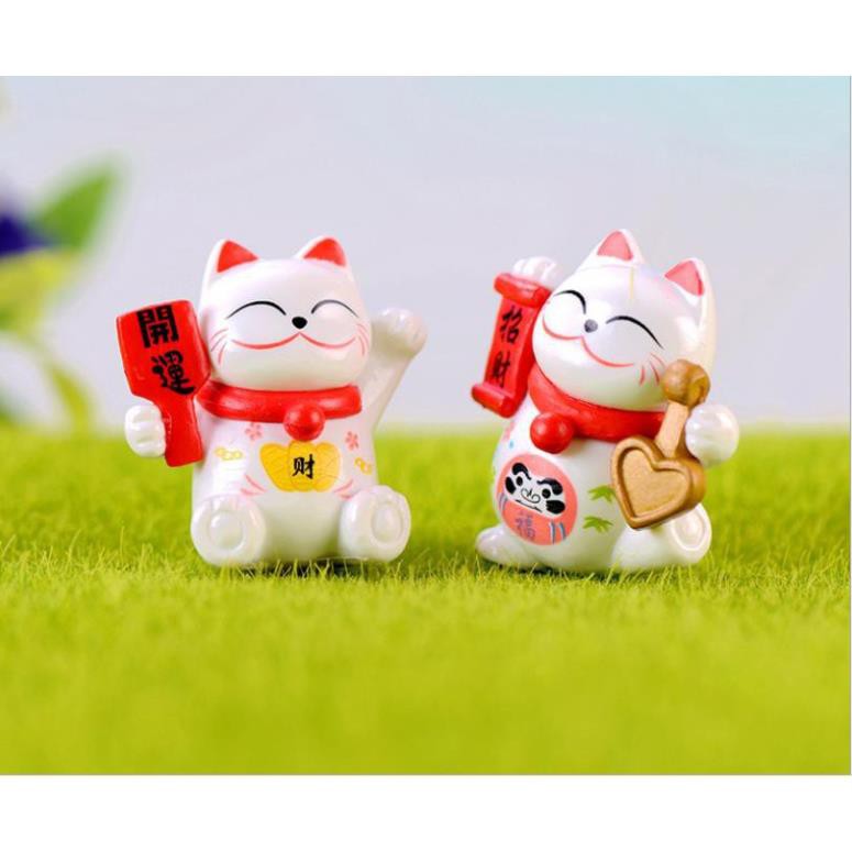 Mô hình mèo thần tài may mắn Maneki Neko làm tiểu cảnh terrarium trang trí Tết/ mô hình trang trí