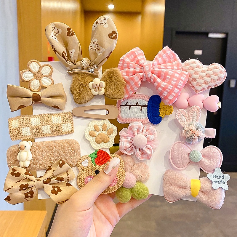 Bộ kẹp tóc phối lông nhung kiểu Hàn Quốc dễ thương thích hợp cho bé kẹp tóc cho bé