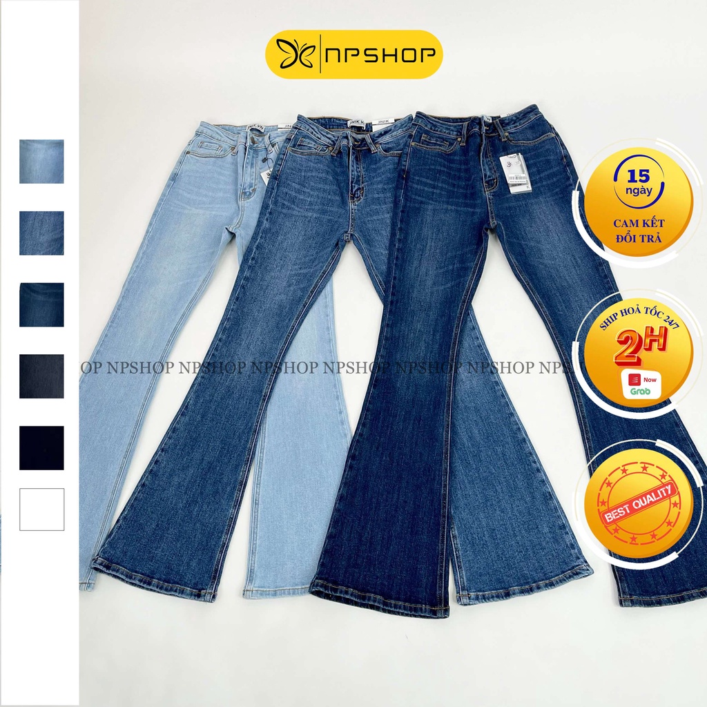 Quần jean ống loe lưng cao trơn dài NPSHOP, quần bò ống loe cạp cao dài sang chảnh NPQ064