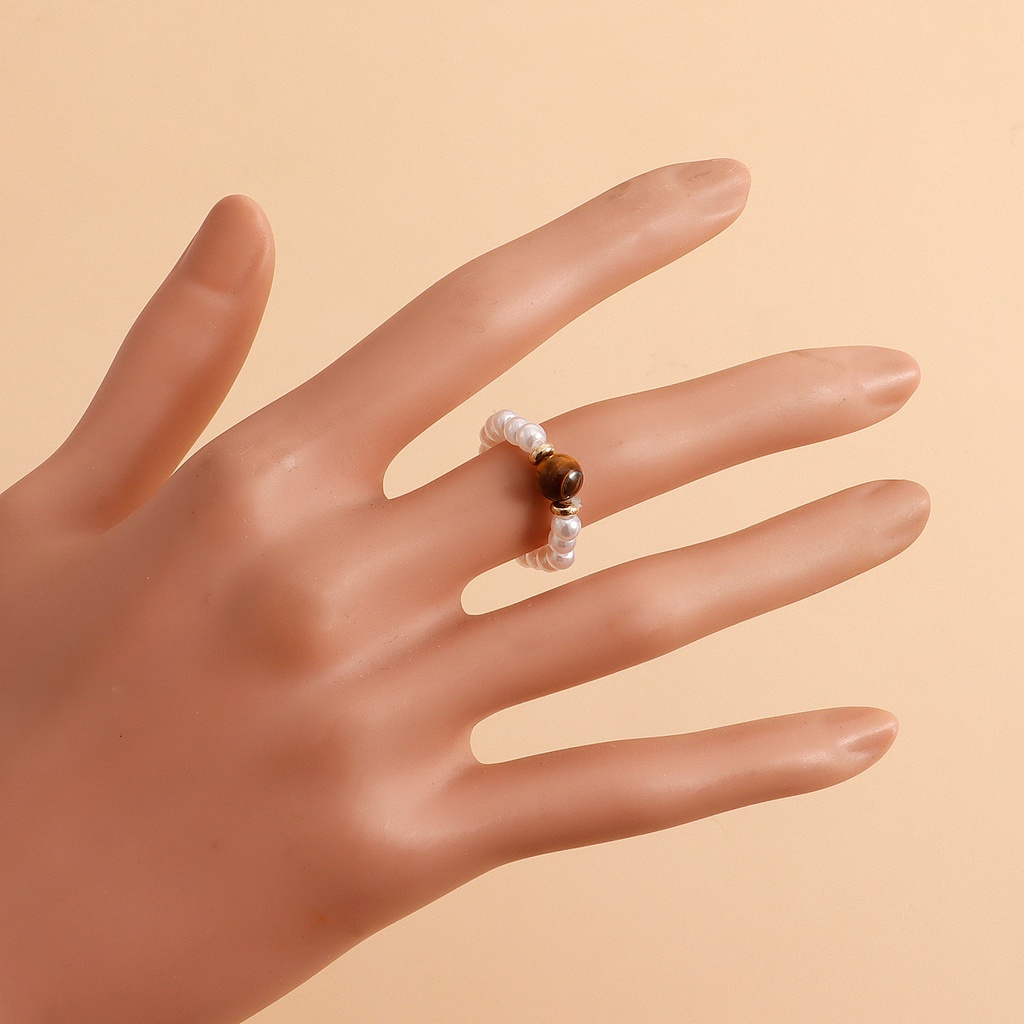 Nhẫn Đính Ngọc Trai Nhân Tạo Nhiều Màu Phong Cách Bohemian