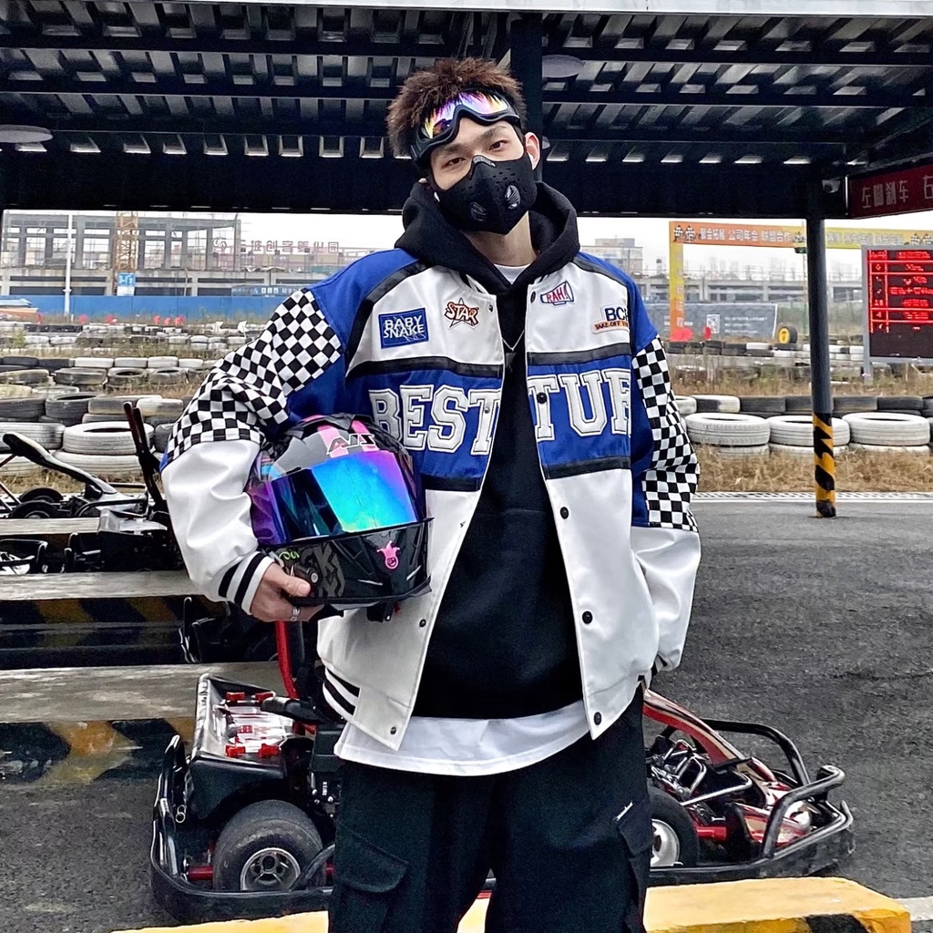 Áo Khoác Bóng Chày Da PU Cổ Tròn Dáng Rộng Phong Cách Hip hop Mỹ Cổ Điển Thời Trang Cho Nam